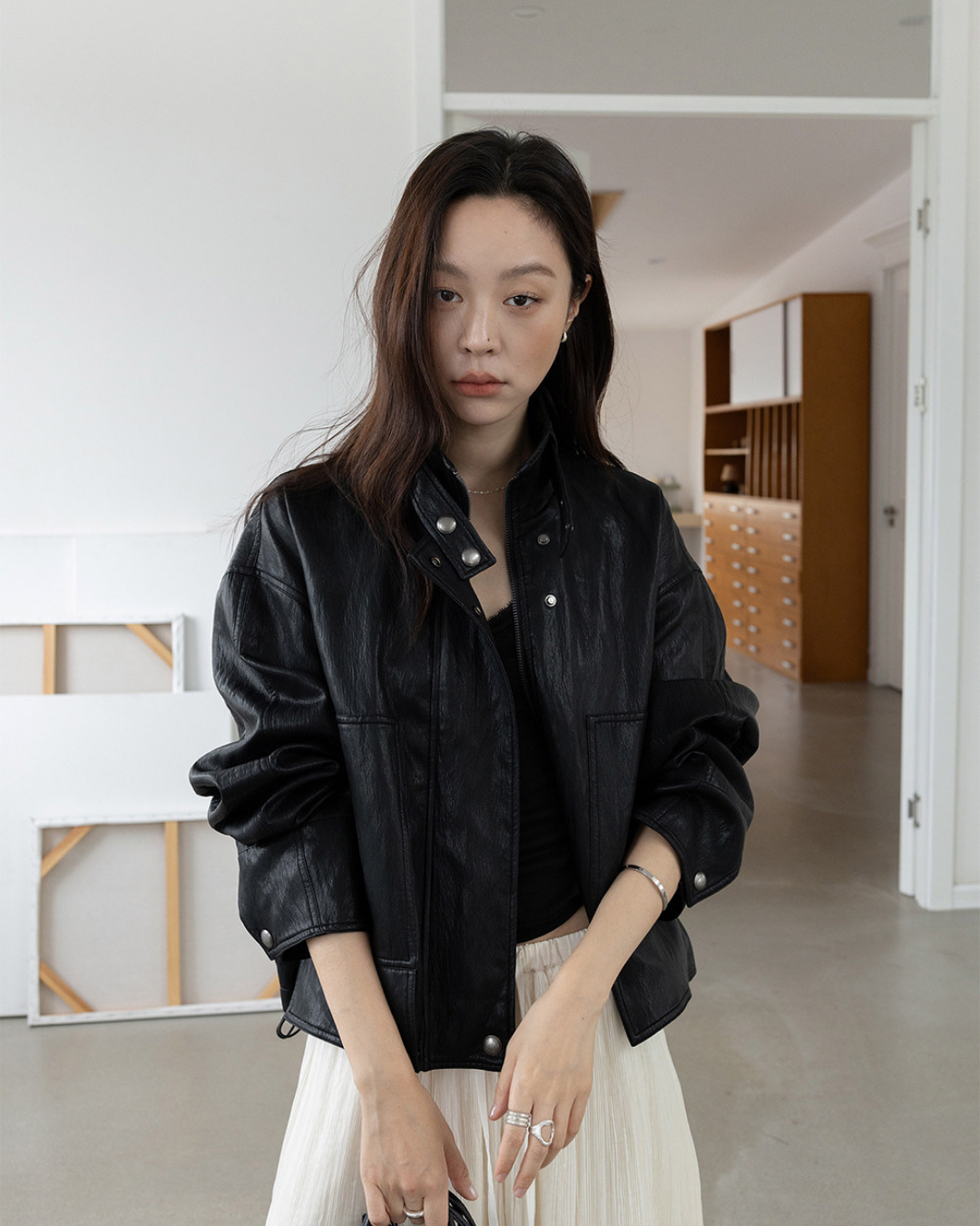 stand collar faux leather jacket 2color 【NINE7274】