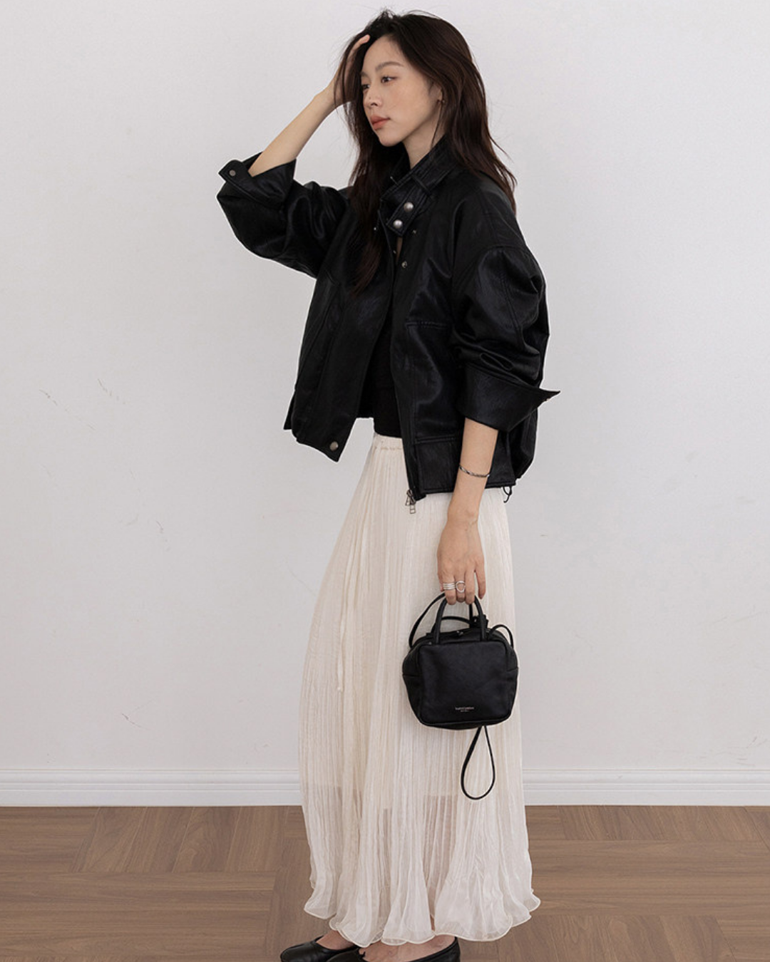 stand collar faux leather jacket 2color 【NINE7274】