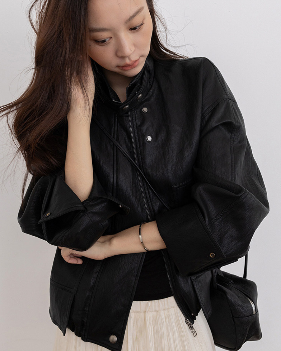 stand collar faux leather jacket 2color 【NINE7274】