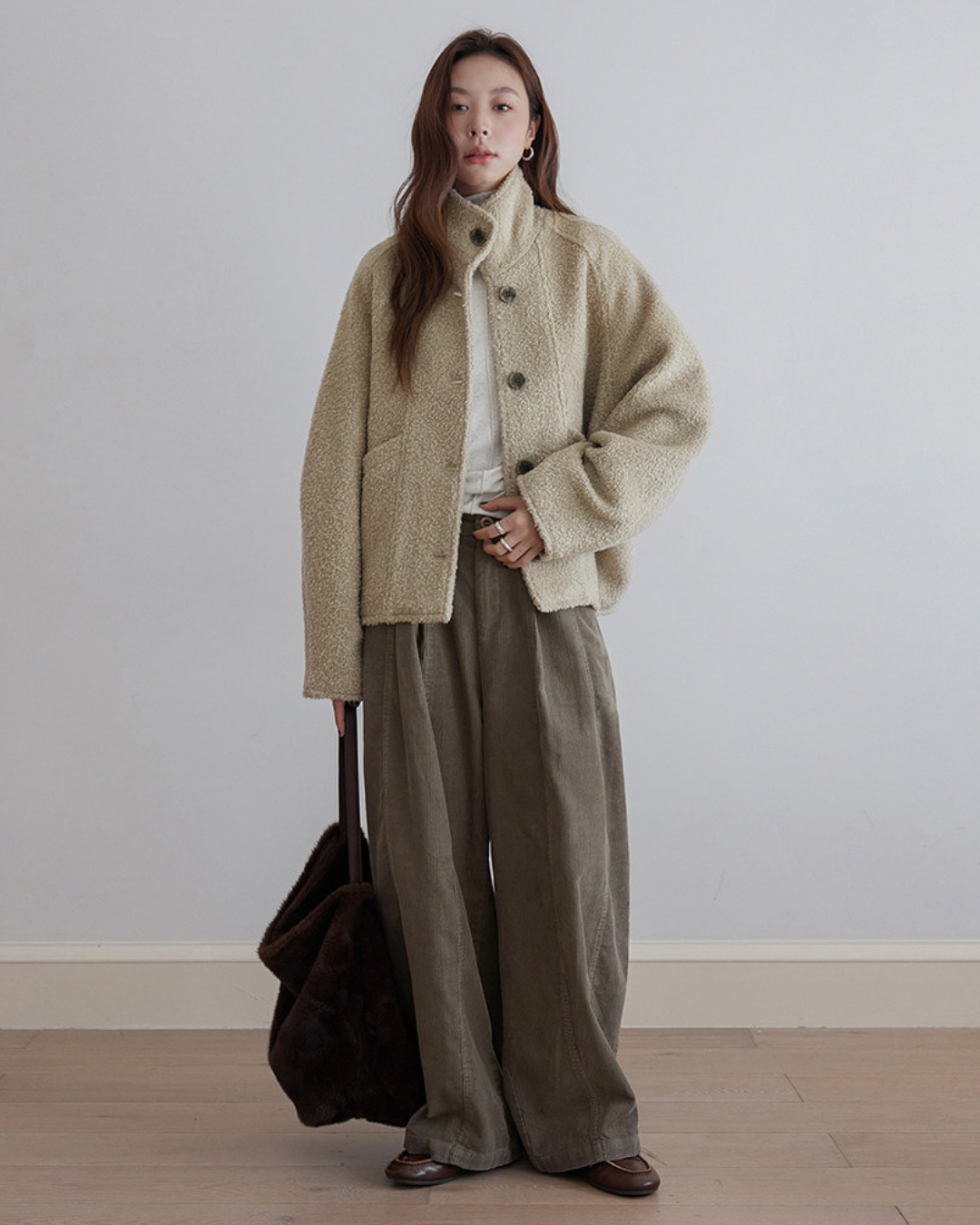 fuzzy stand collar fleece jacket 2color 【NINE7296】