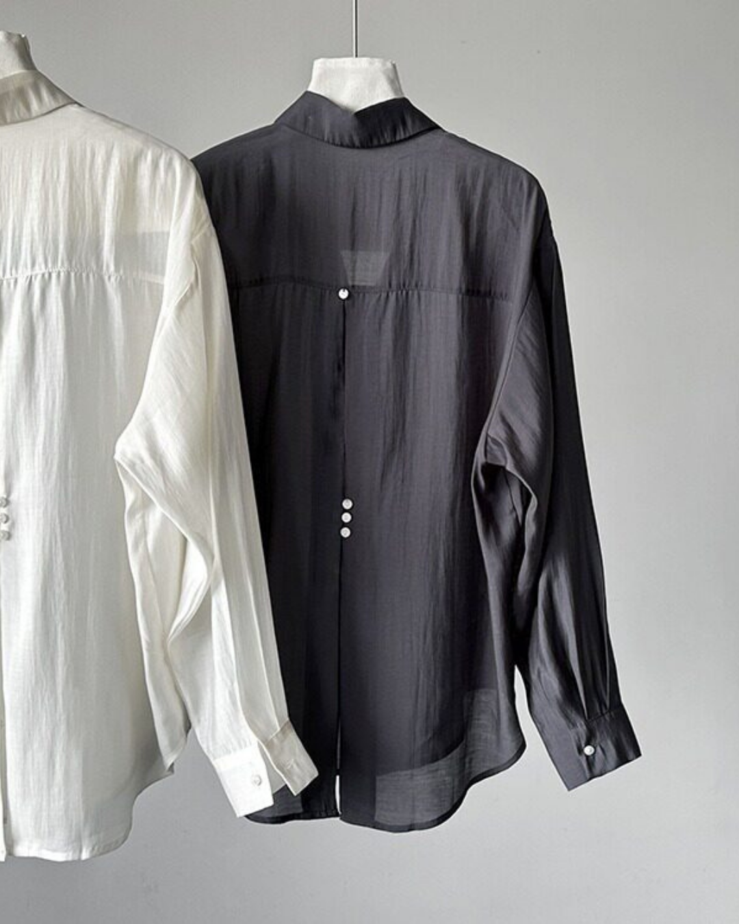 back button split sheer long sleeve shirt 5color 【NINE7319】