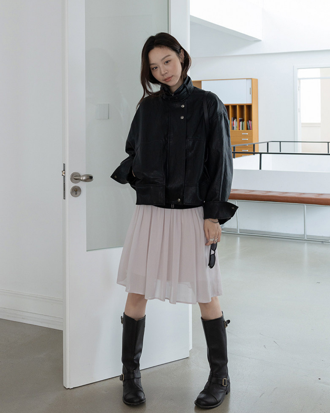 draped waist chiffon flare skirt 3color 【NINE7300】