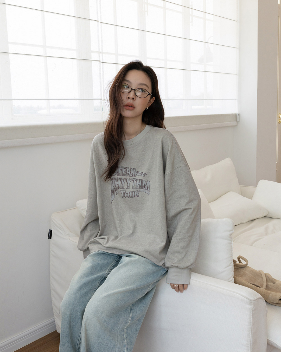 vintage print graphic oversized sweatshirt 2color 【NINE7292】