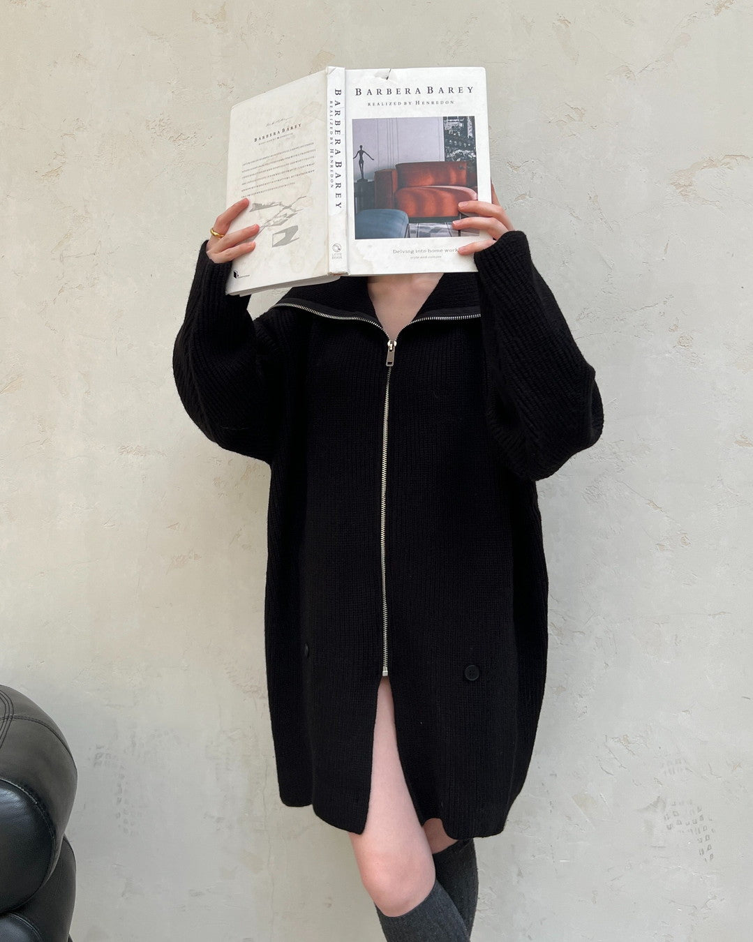 zip up neck knit cardigan jacket 2color 【NINE7271】