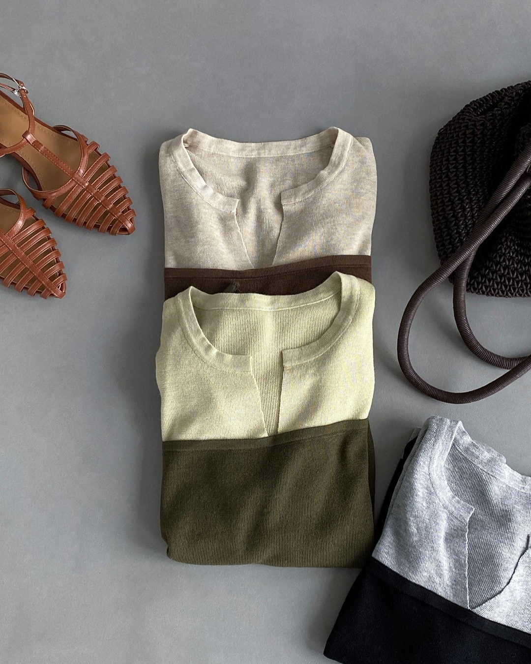color block belt long sleeve knit 3color 【NINE7314】
