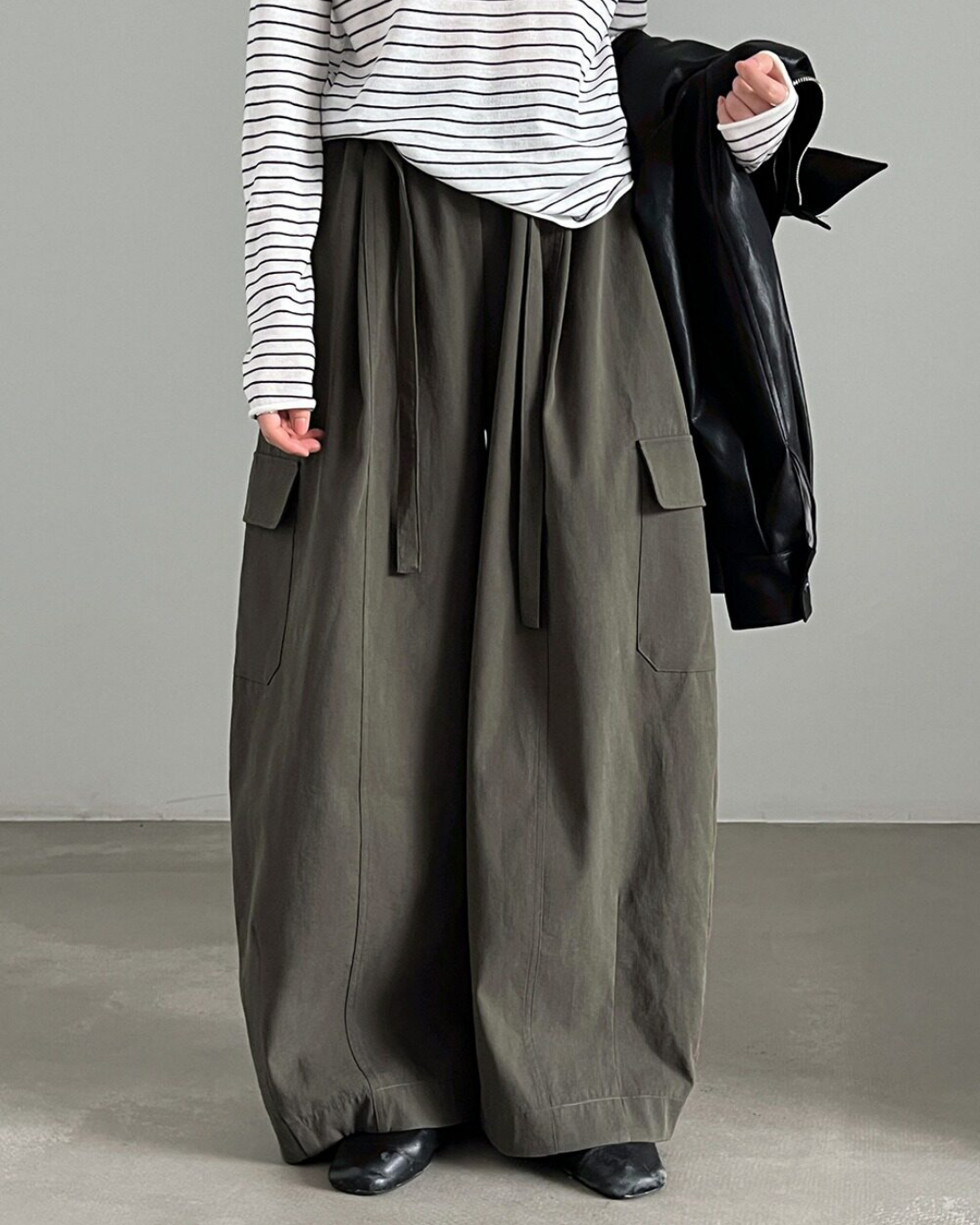 drawstring flap pocket cargo wide leg pants 2color 【NINE7321】