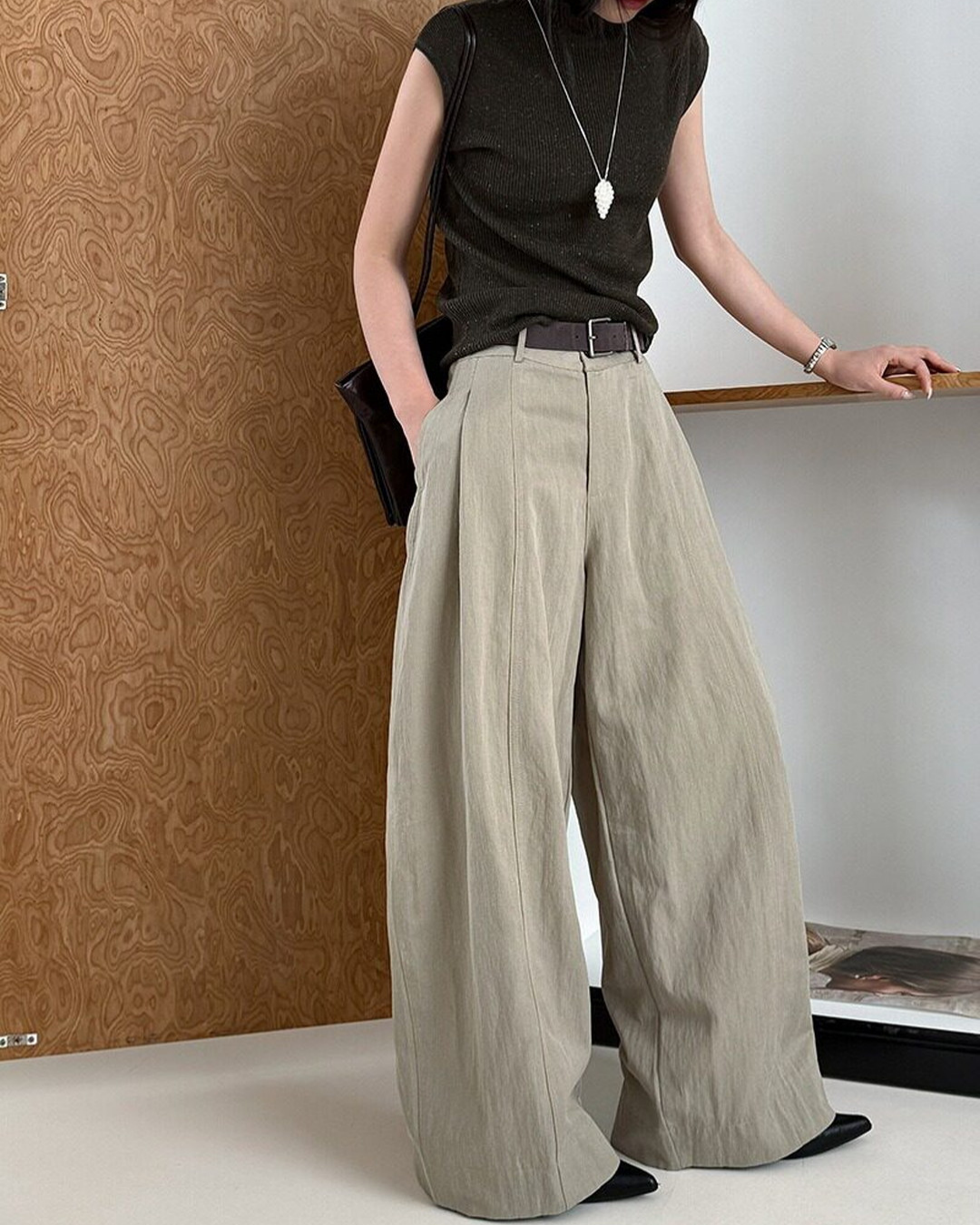 center seam wide leg slacks 2color 【NINE7313】