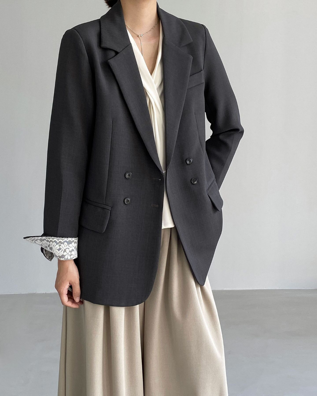 lace cuff double breasted tailored jacket 1color 【NINE7326】