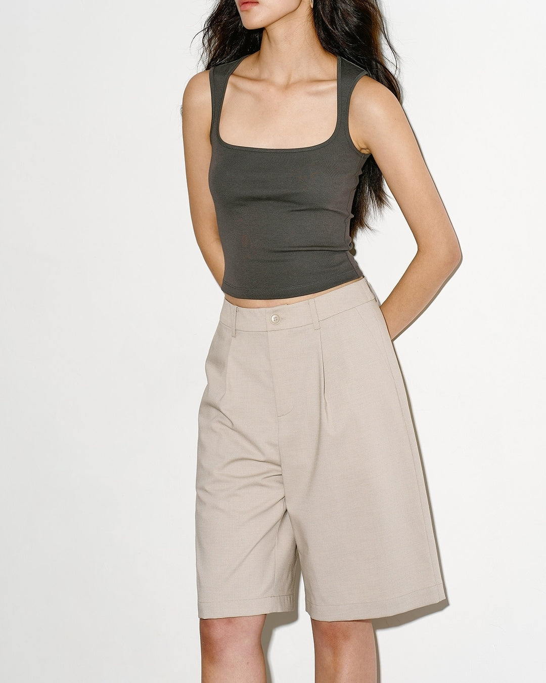basic tuck half pants 2color【NINE0358】