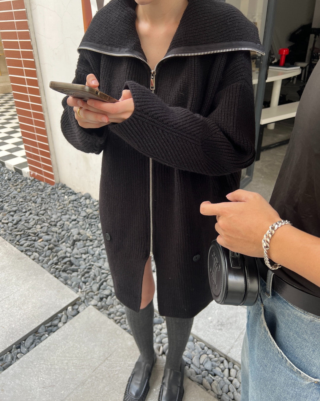 zip up neck knit cardigan jacket 2color 【NINE7271】
