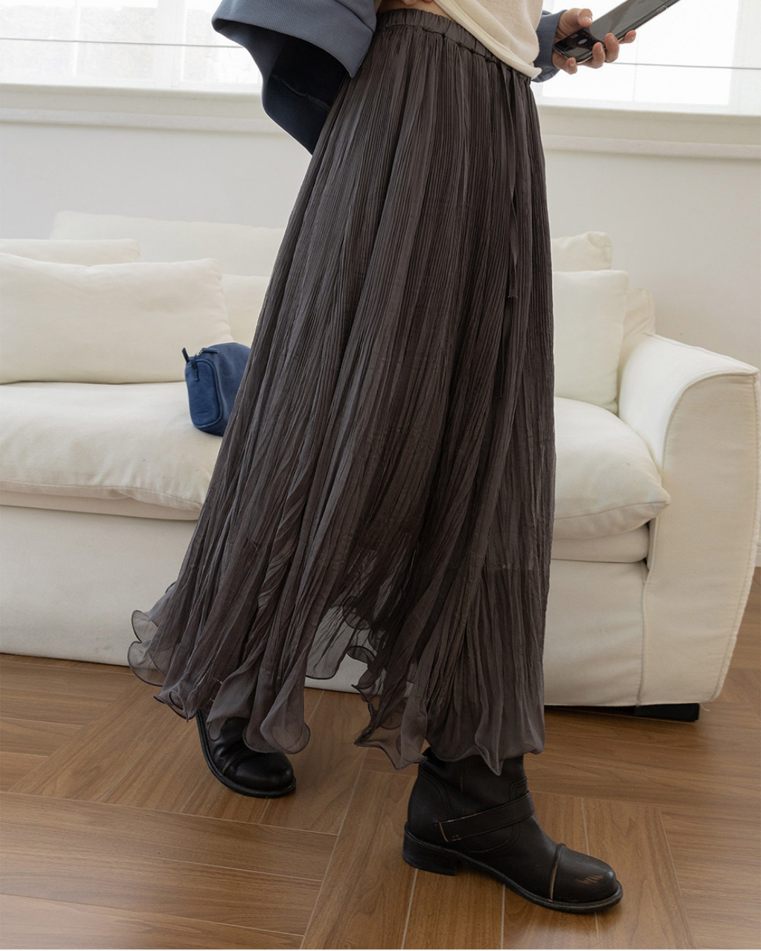 crinkled chiffon pleated long skirt 2color 【NINE7299】