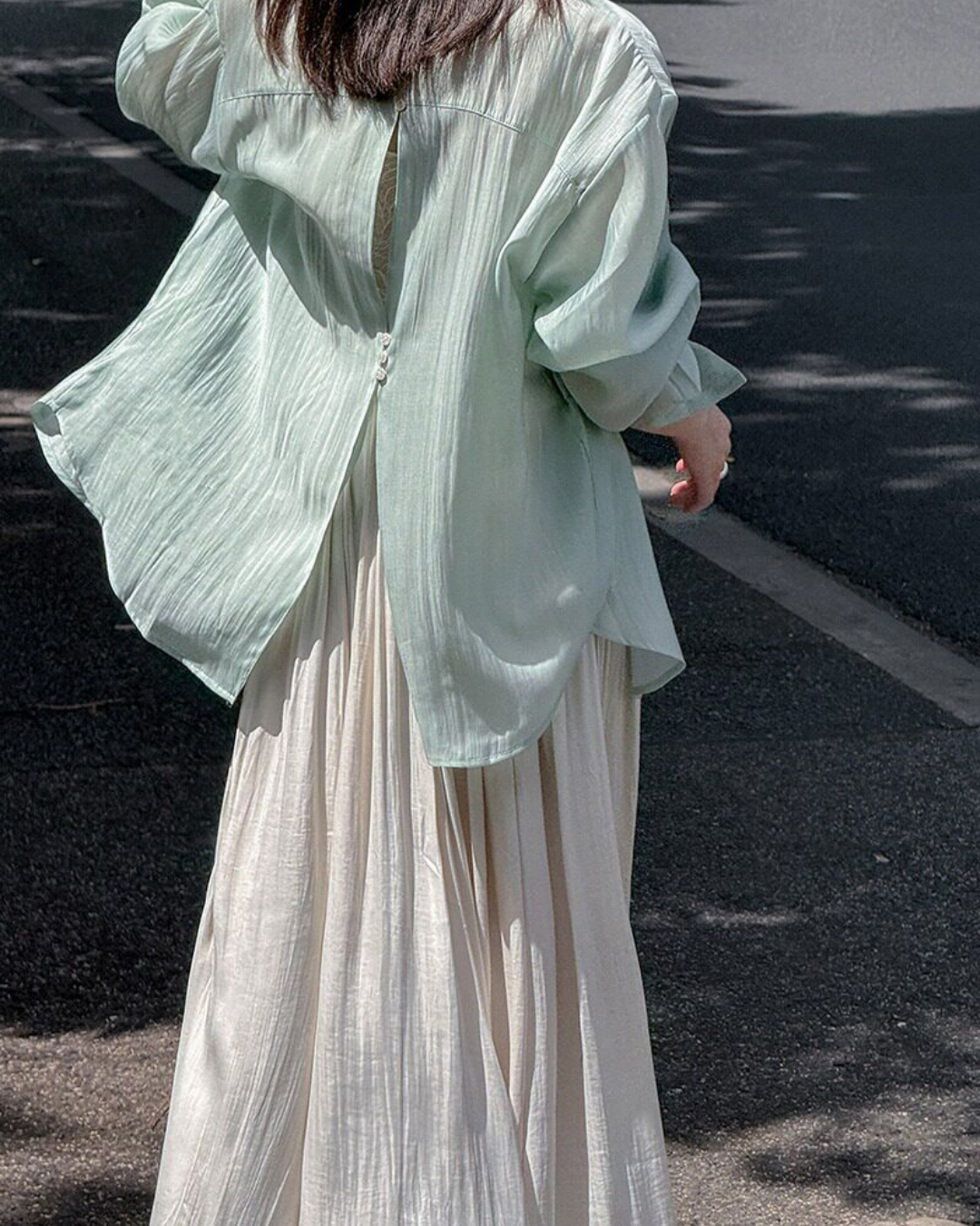 back button split sheer long sleeve shirt 5color 【NINE7319】