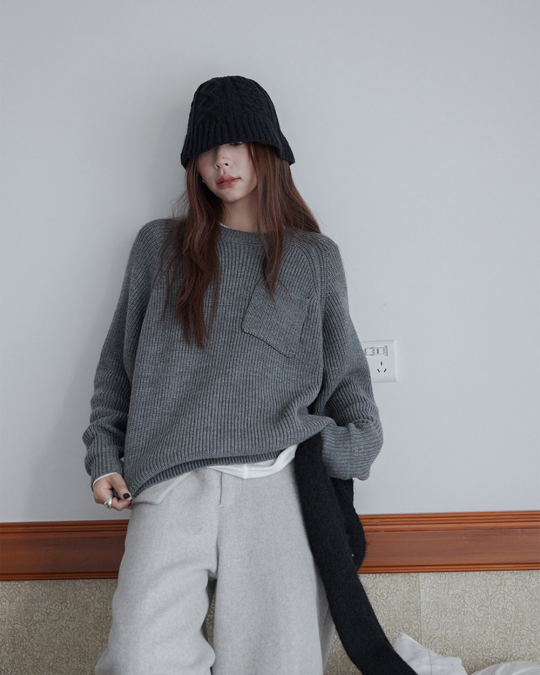 pocket detail loose knit sweater 3color 【NINE7283】