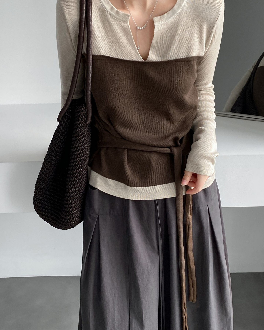 color block belt long sleeve knit 3color 【NINE7314】