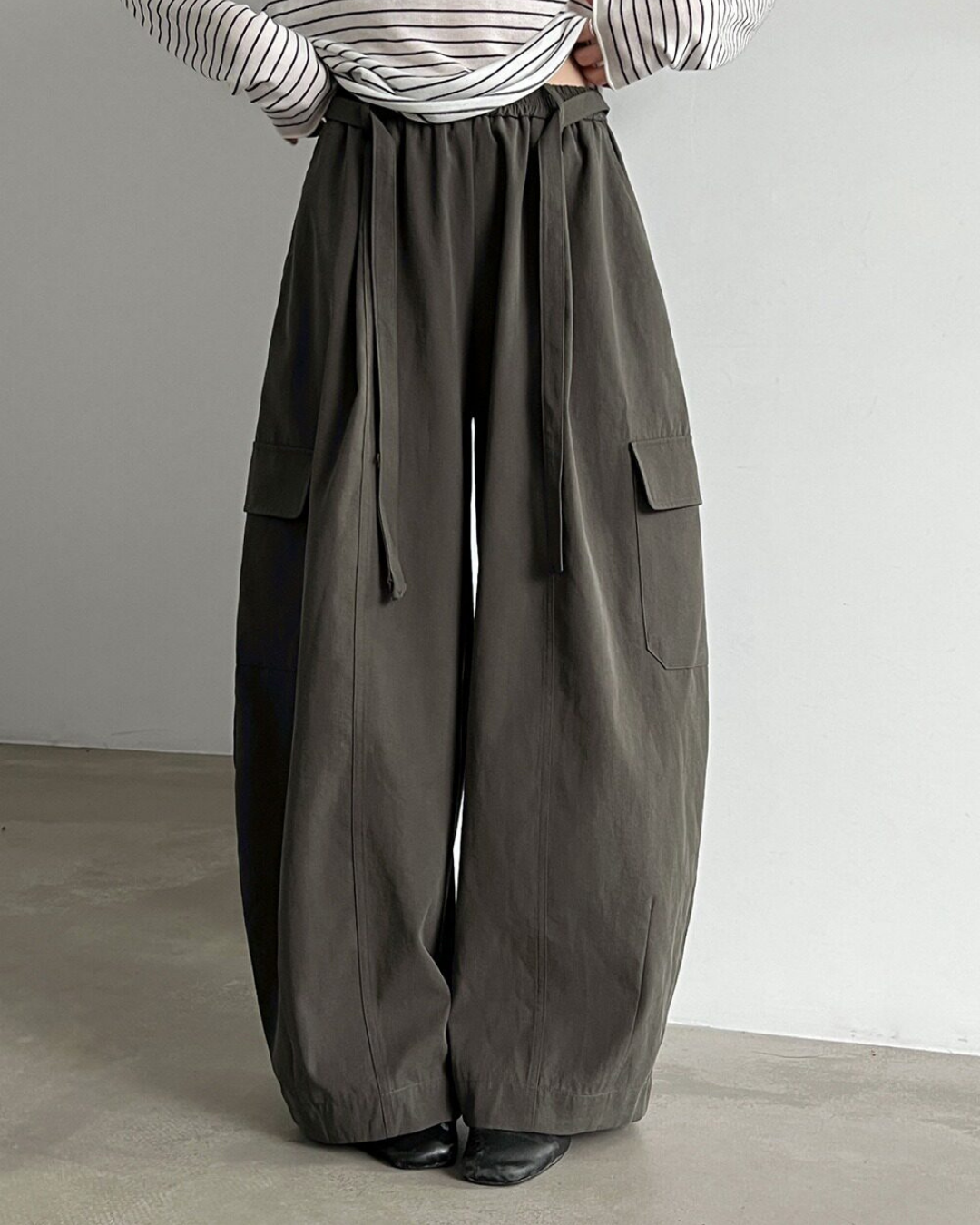 drawstring flap pocket cargo wide leg pants 2color 【NINE7321】