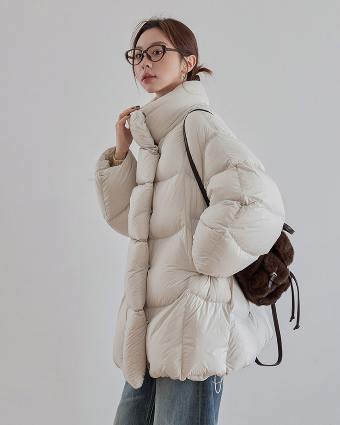 stand collar oversized puffer jacket 2color 【NINE7276】