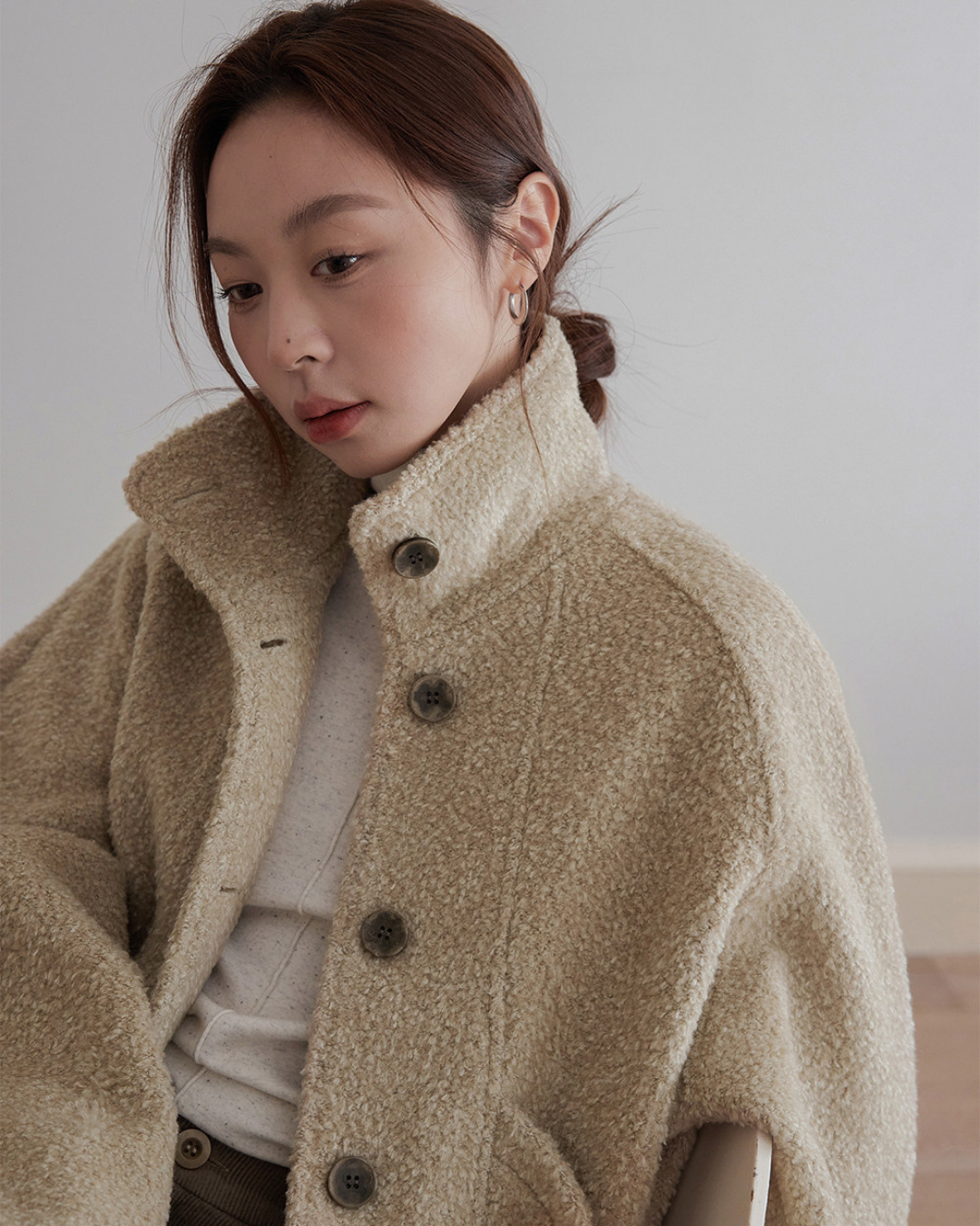 fuzzy stand collar fleece jacket 2color 【NINE7296】