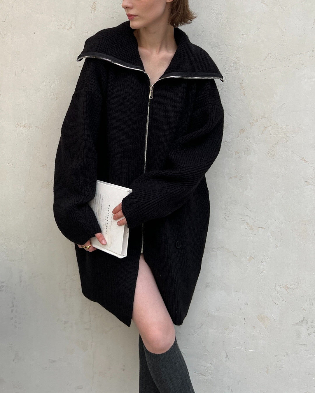 zip up neck knit cardigan jacket 2color 【NINE7271】