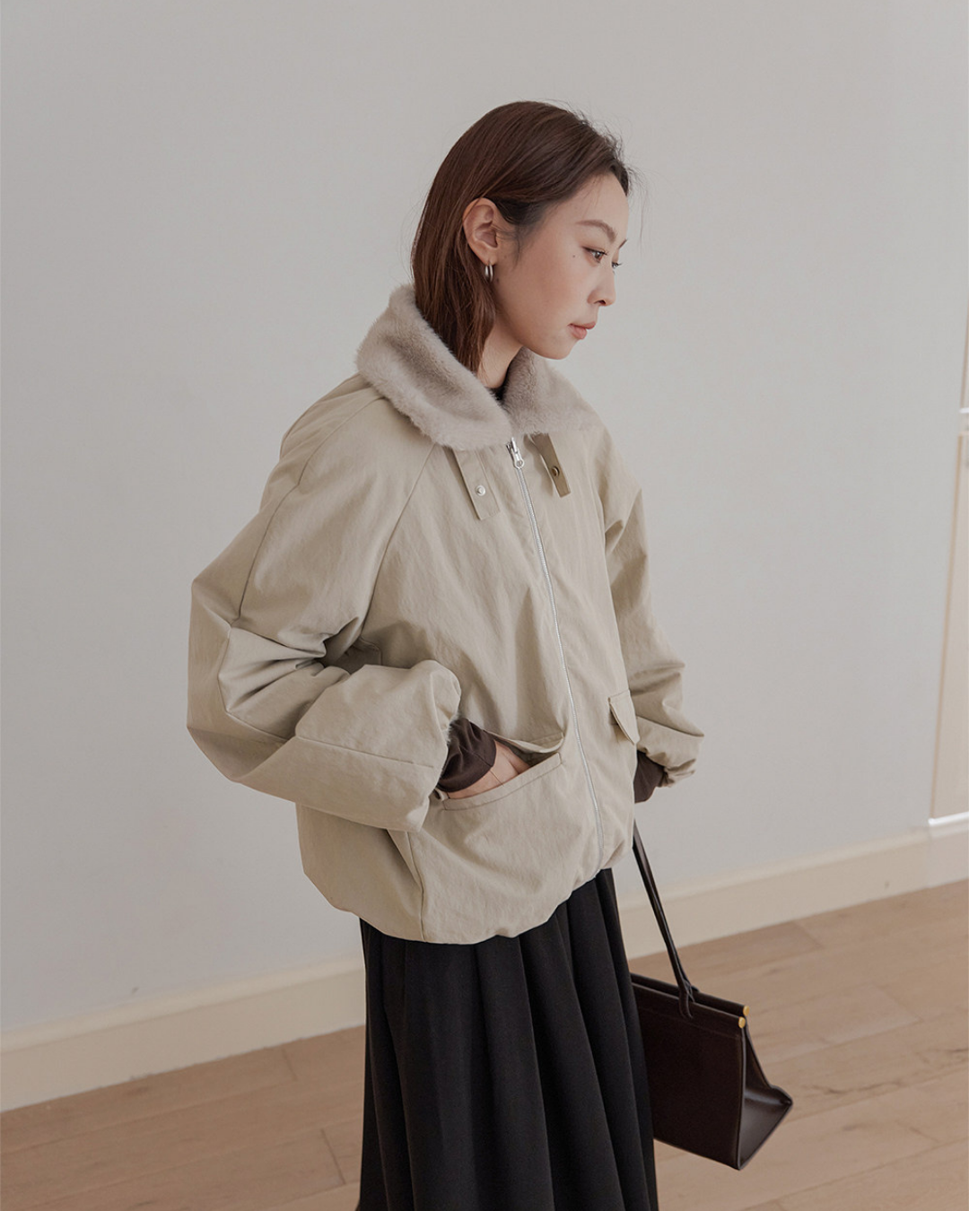 reversible fur collar jacket 1color 【NINE7280】