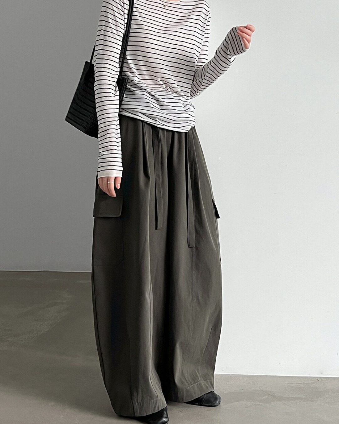 drawstring flap pocket cargo wide leg pants 2color 【NINE7321】