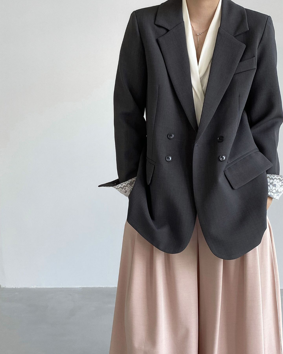 lace cuff double breasted tailored jacket 1color 【NINE7326】