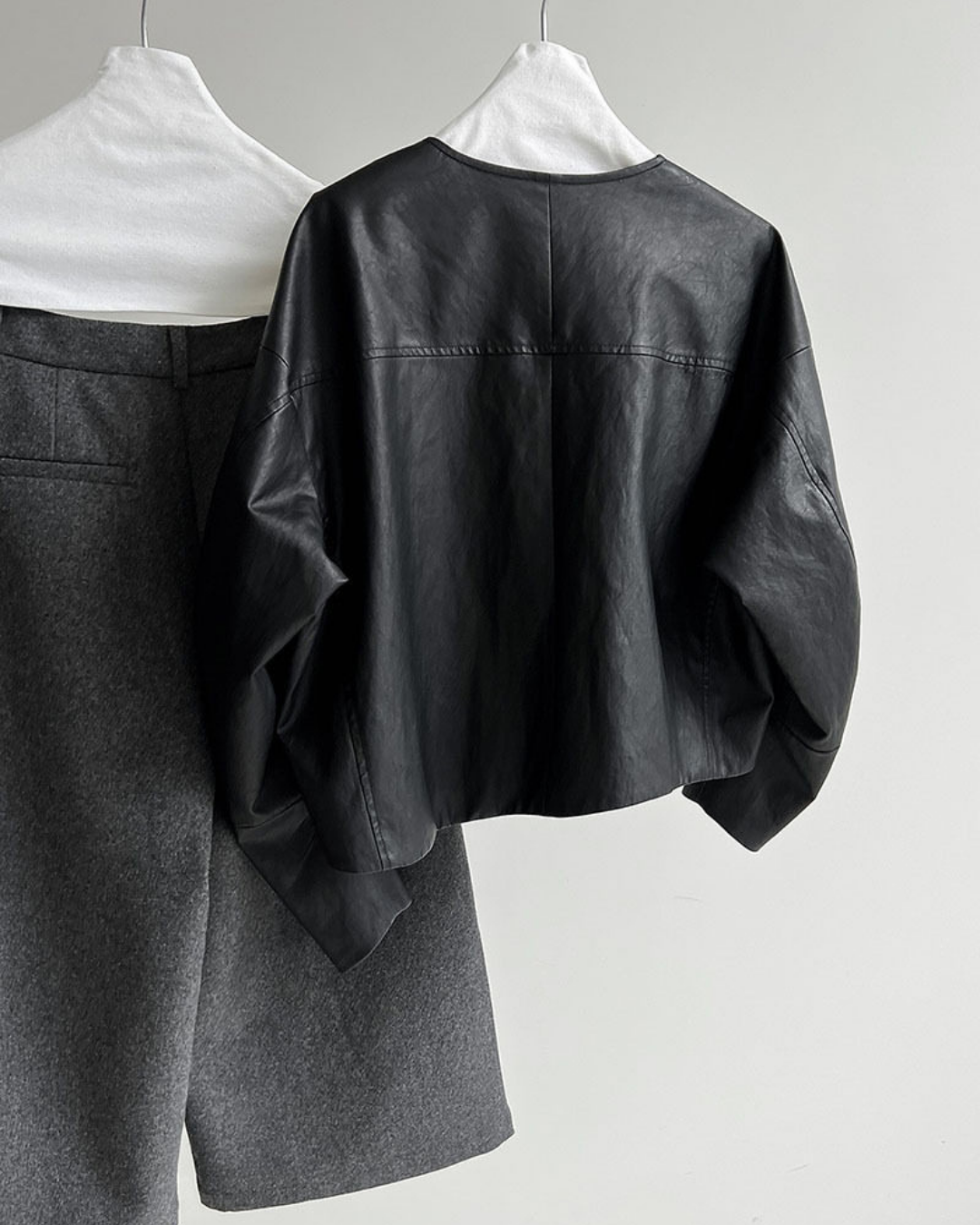 collarless faux leather relaxed jacket 1color 【NINE7327】