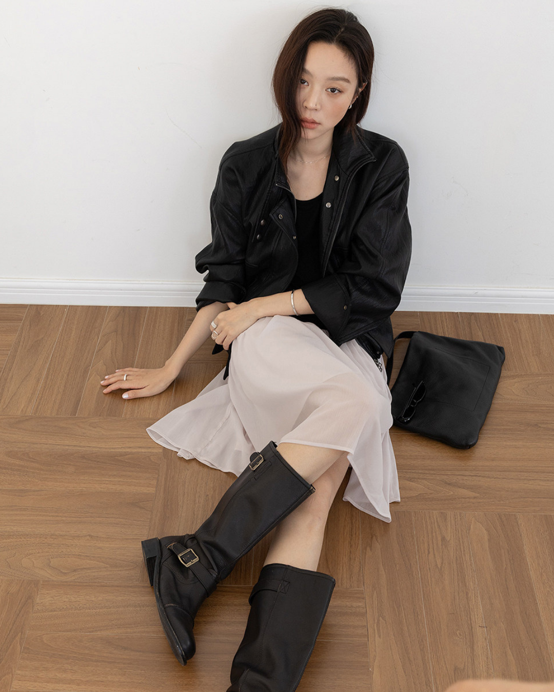 draped waist chiffon flare skirt 3color 【NINE7300】
