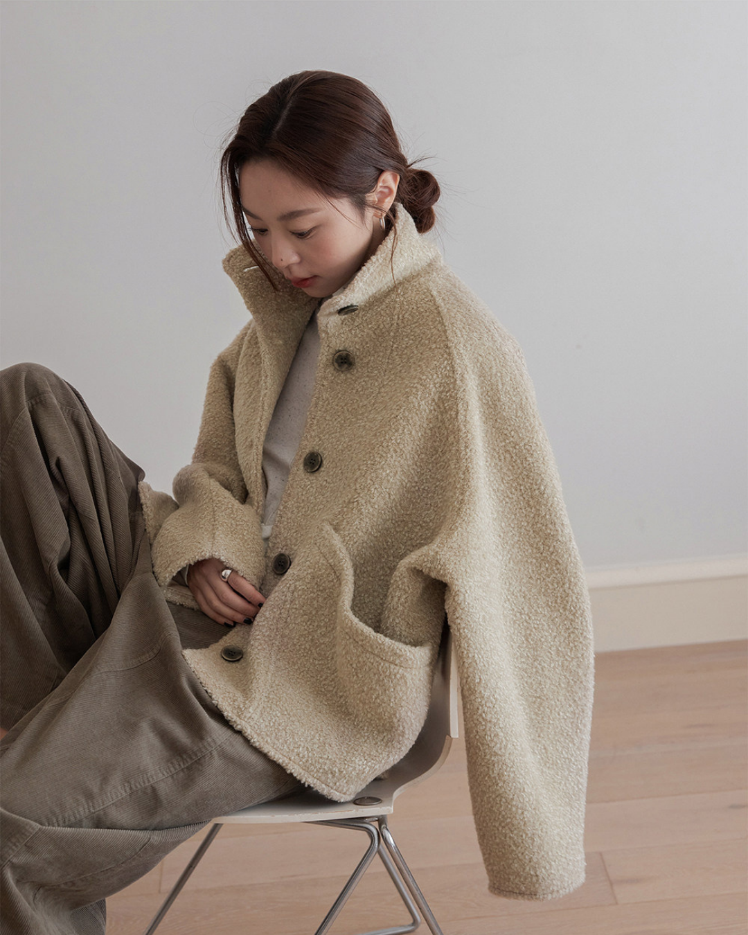 fuzzy stand collar fleece jacket 2color 【NINE7296】