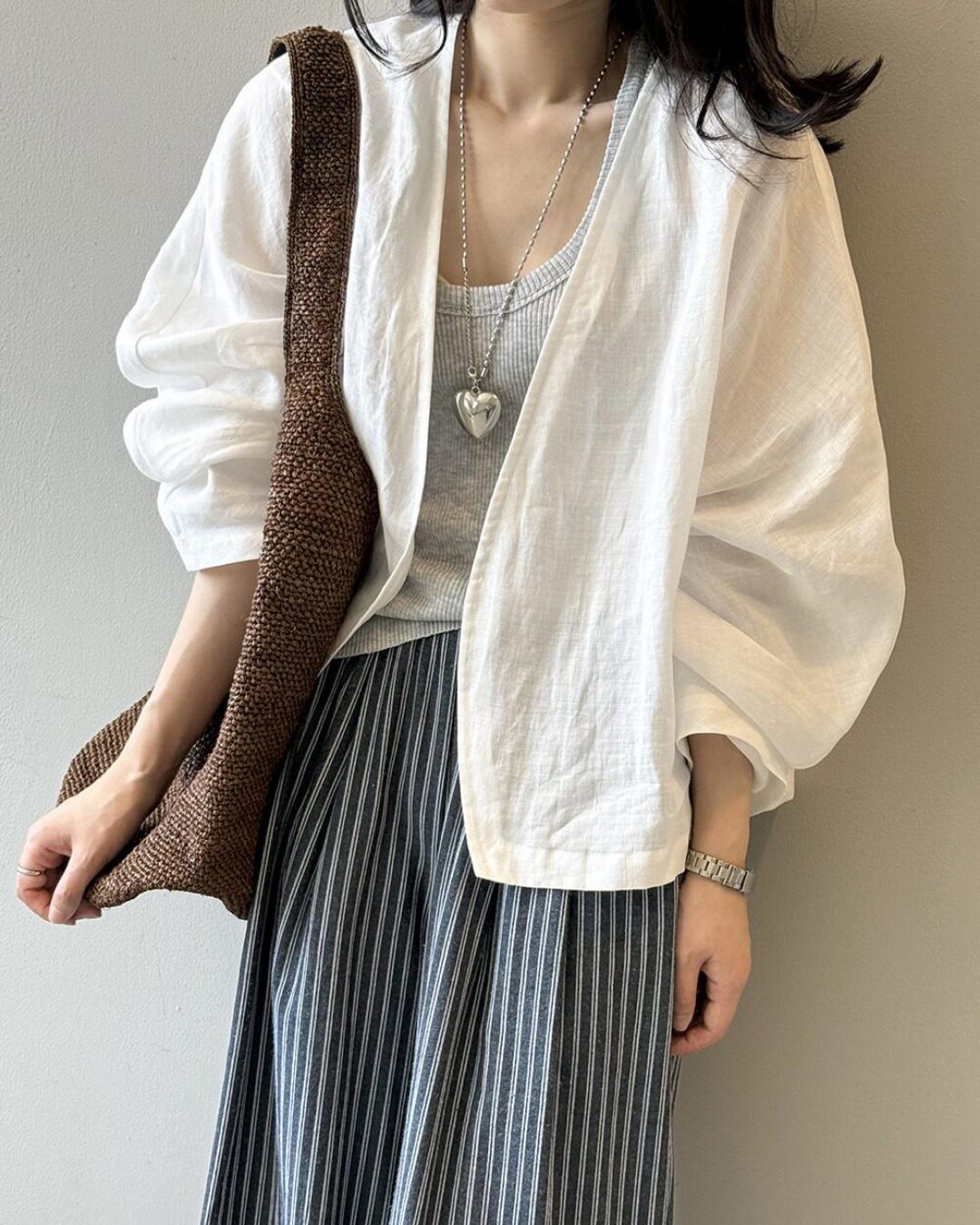 sheer open front loose cardigan 2color 【NINE7318】