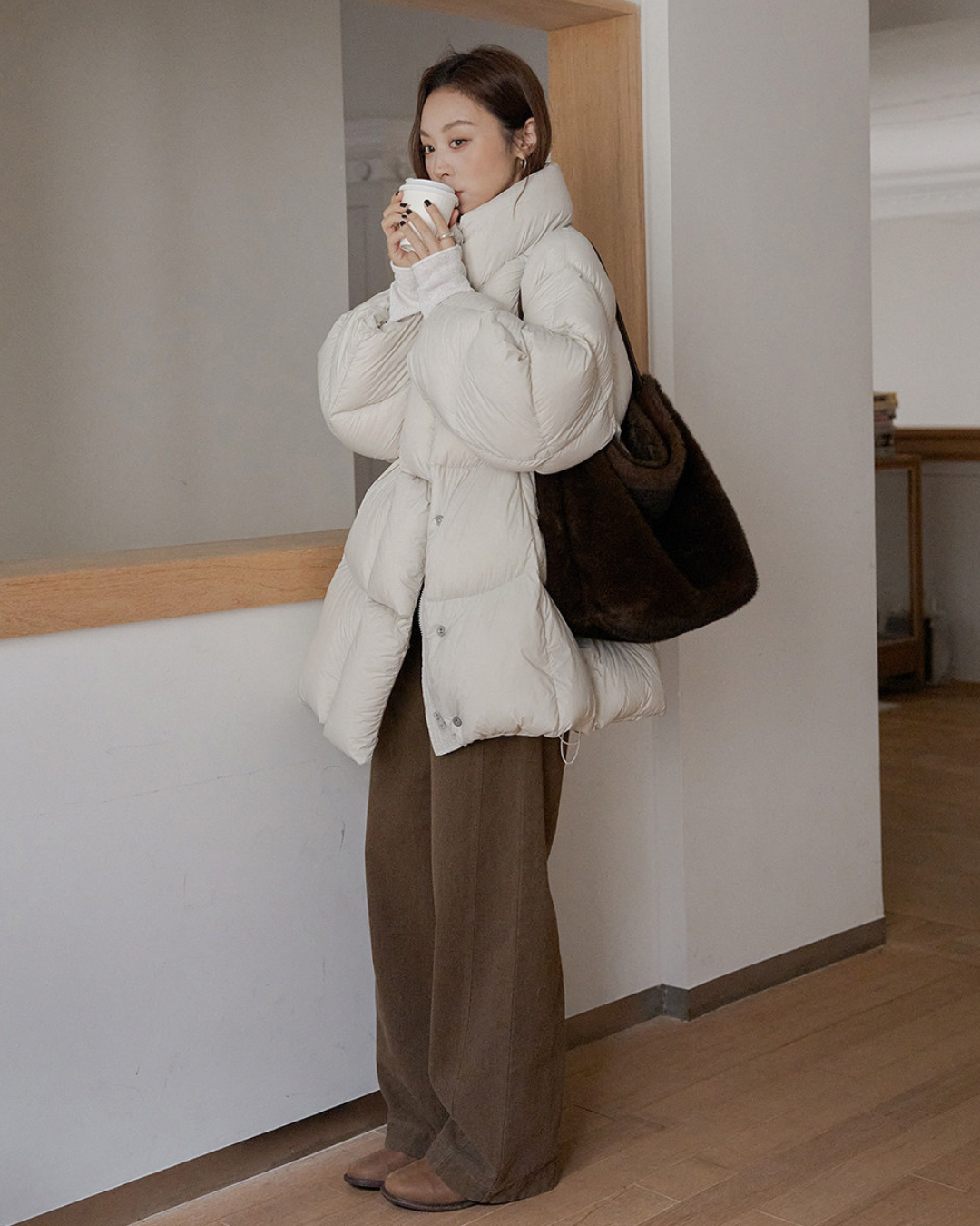 stand collar oversized puffer jacket 2color 【NINE7276】