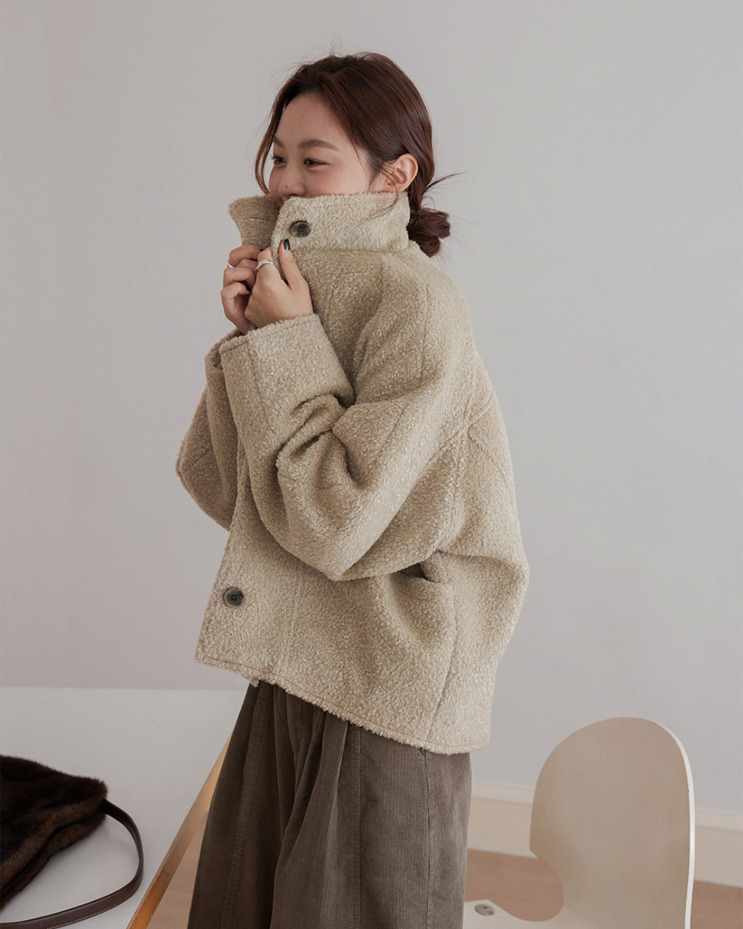 fuzzy stand collar fleece jacket 2color 【NINE7296】