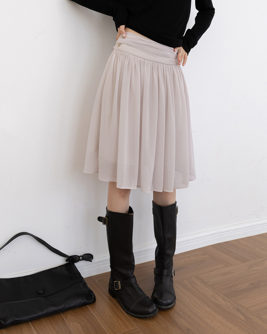 draped waist chiffon flare skirt 3color 【NINE7300】