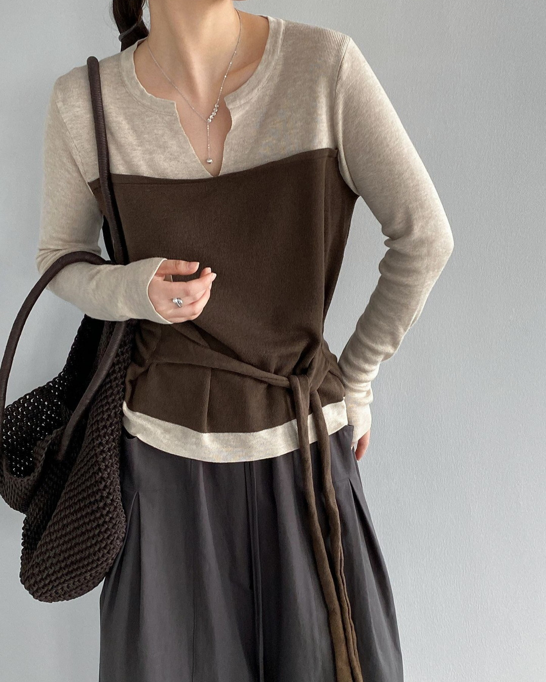 color block belt long sleeve knit 3color 【NINE7314】