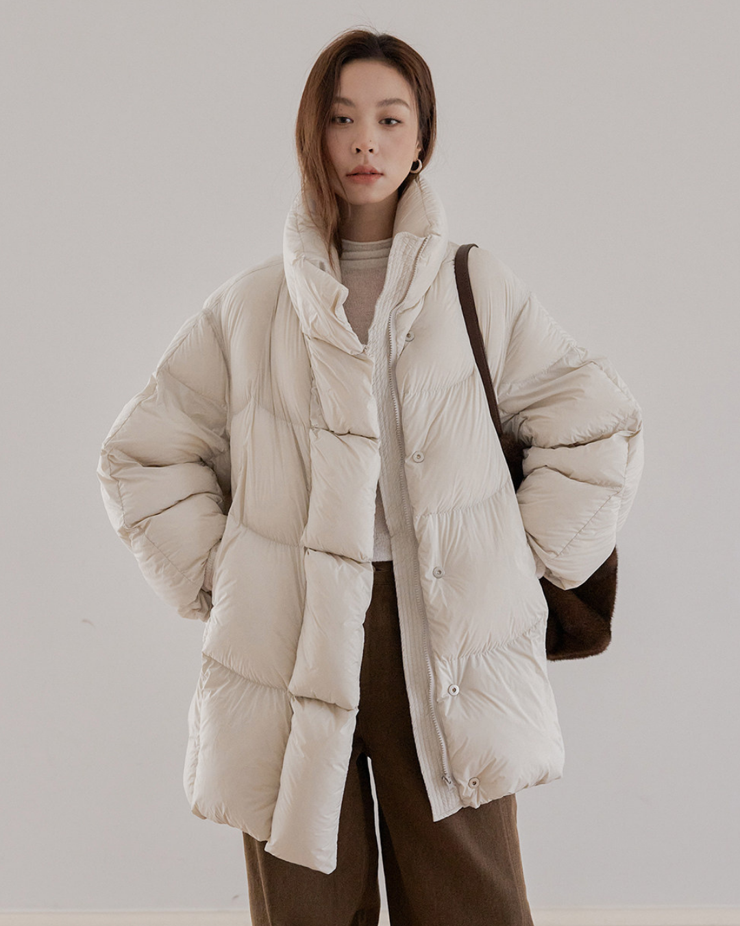 stand collar oversized puffer jacket 2color 【NINE7276】