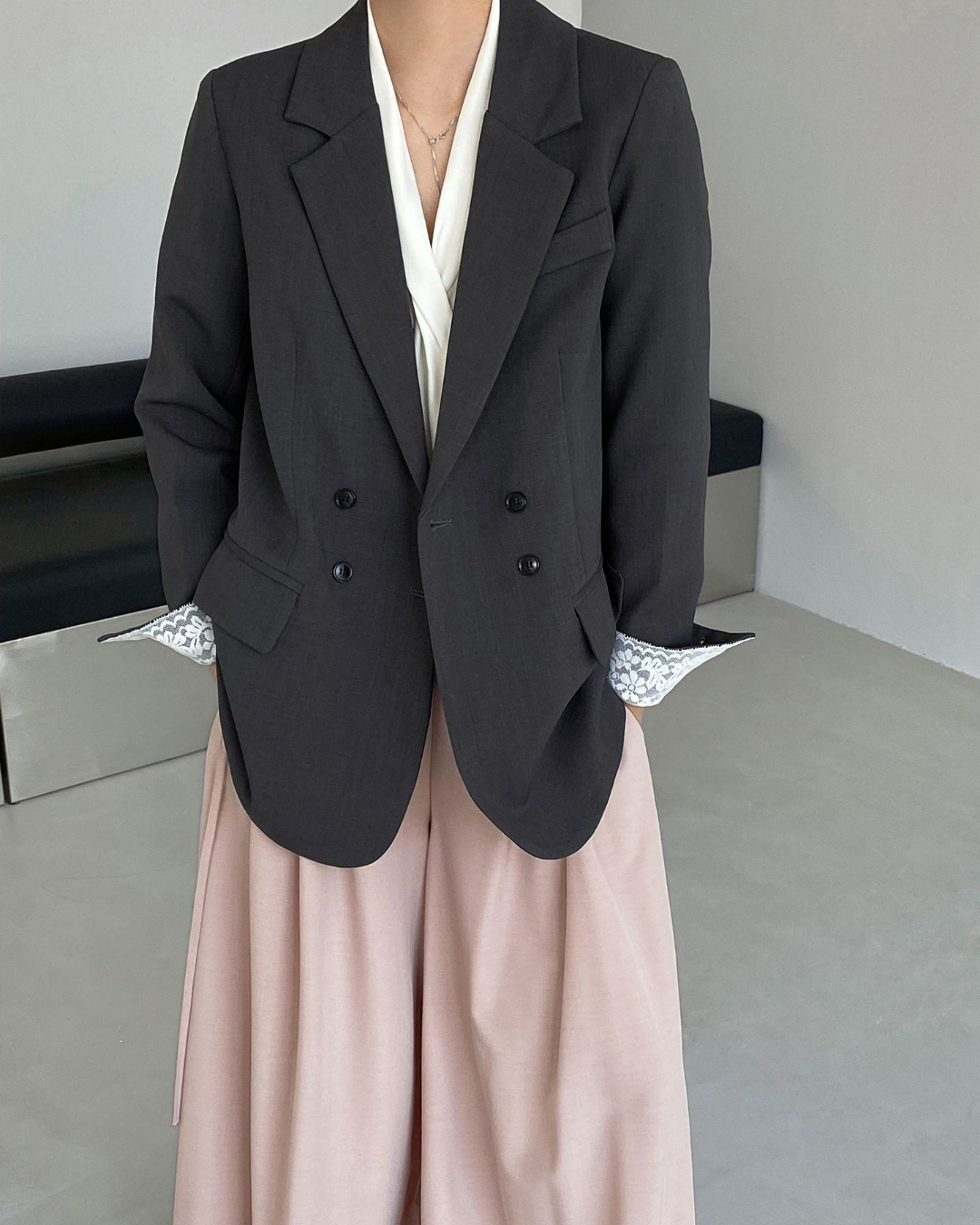 lace cuff double breasted tailored jacket 1color 【NINE7326】