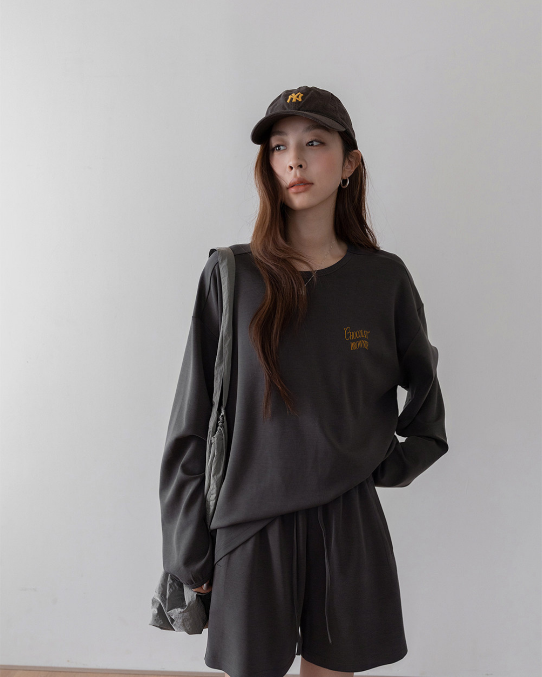 embroidered sweatshirt short pants setup 3color 【NINE7282】