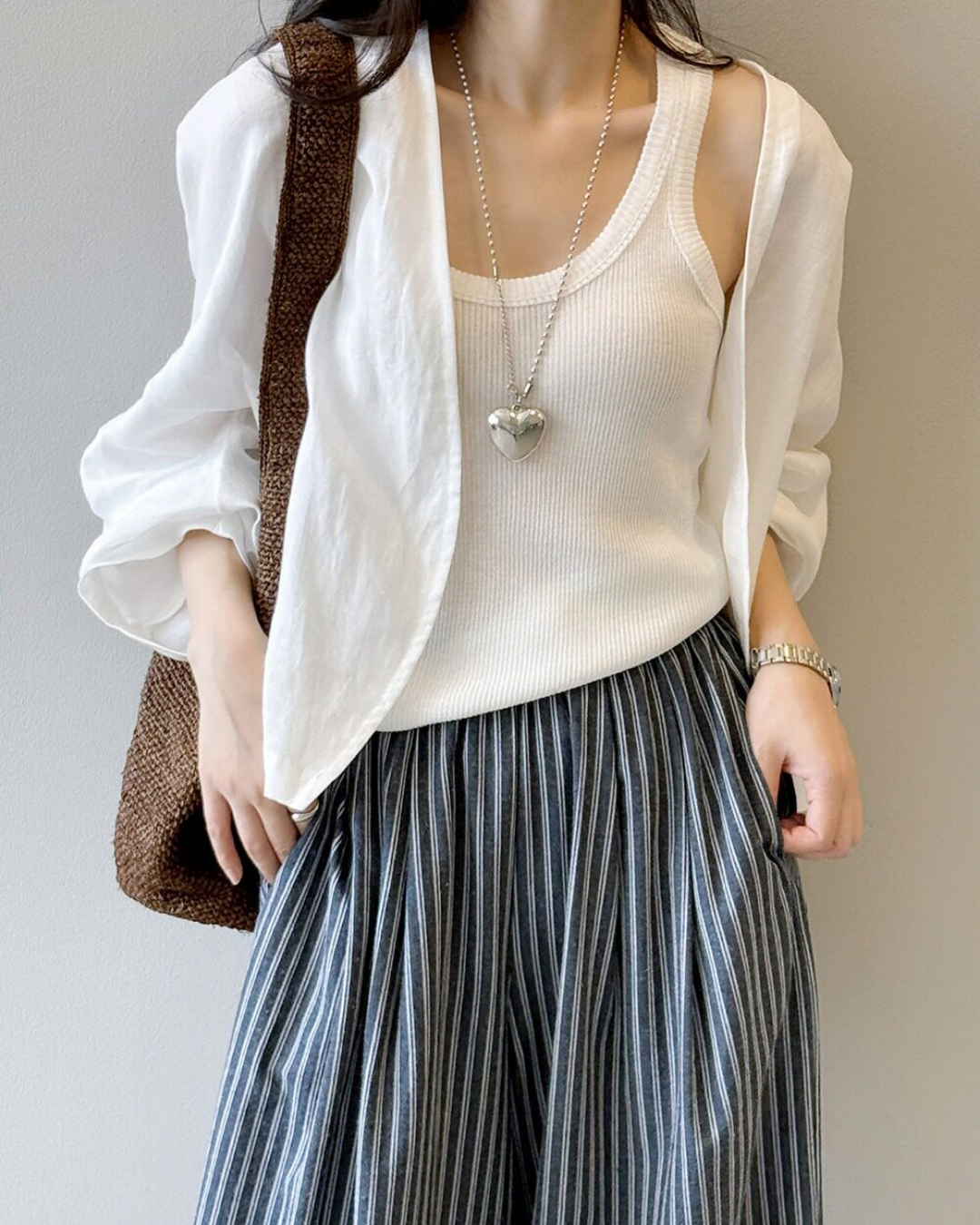 sheer open front loose cardigan 2color 【NINE7318】