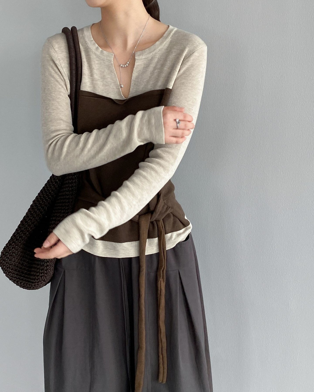 color block belt long sleeve knit 3color 【NINE7314】