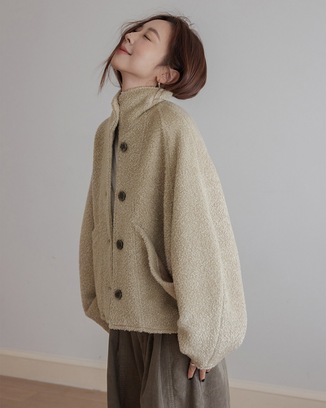 fuzzy stand collar fleece jacket 2color 【NINE7296】