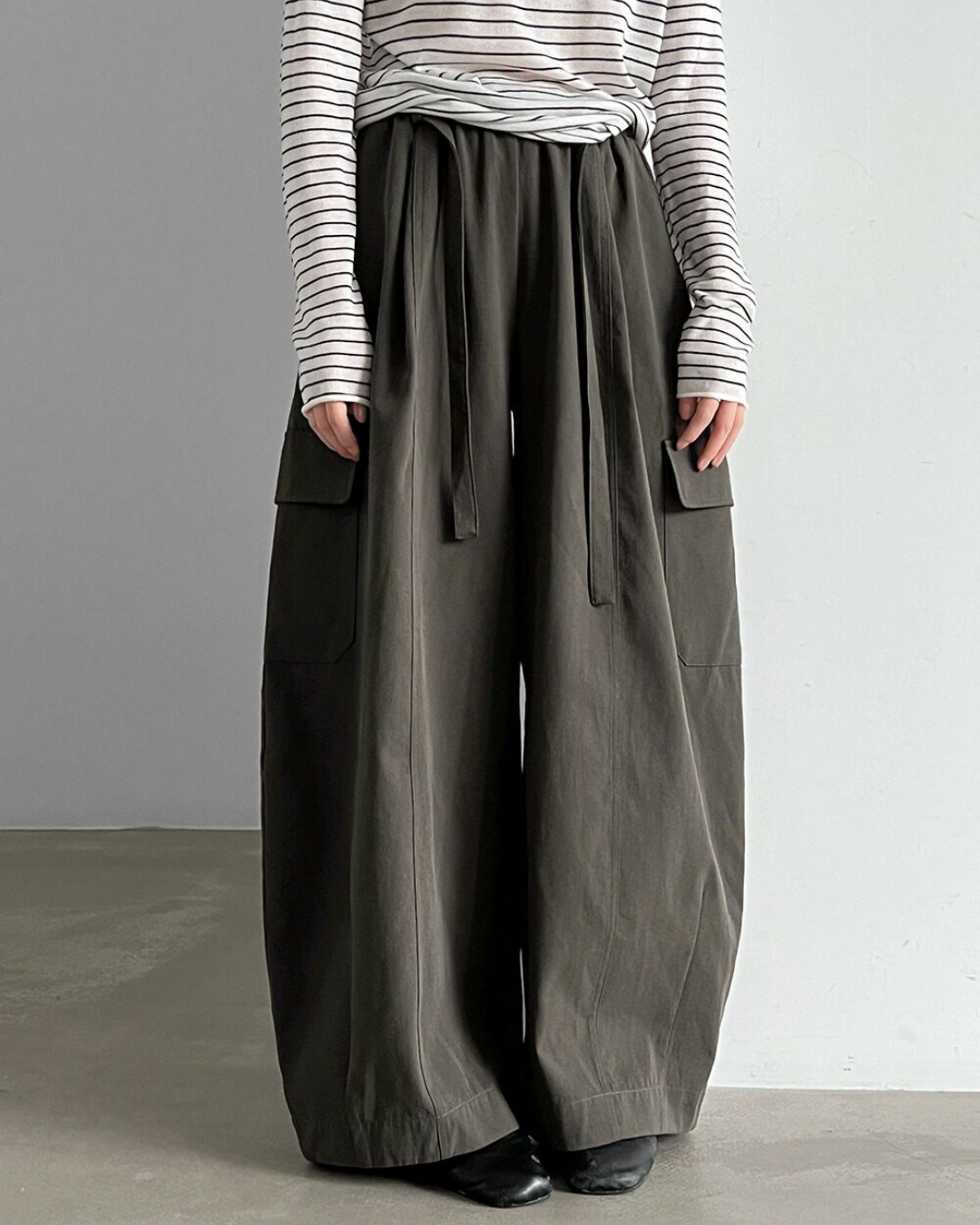 drawstring flap pocket cargo wide leg pants 2color 【NINE7321】