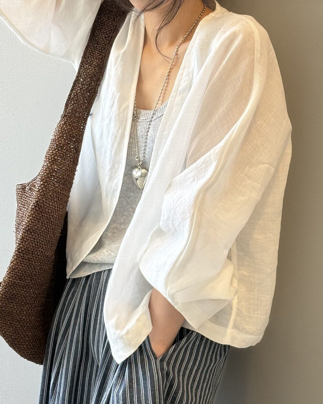 sheer open front loose cardigan 2color 【NINE7318】