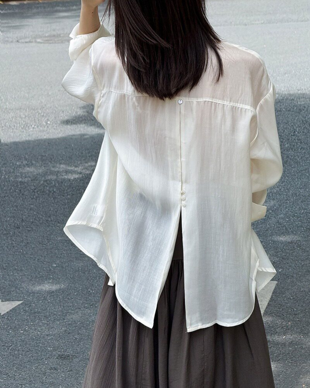 back button split sheer long sleeve shirt 5color 【NINE7319】