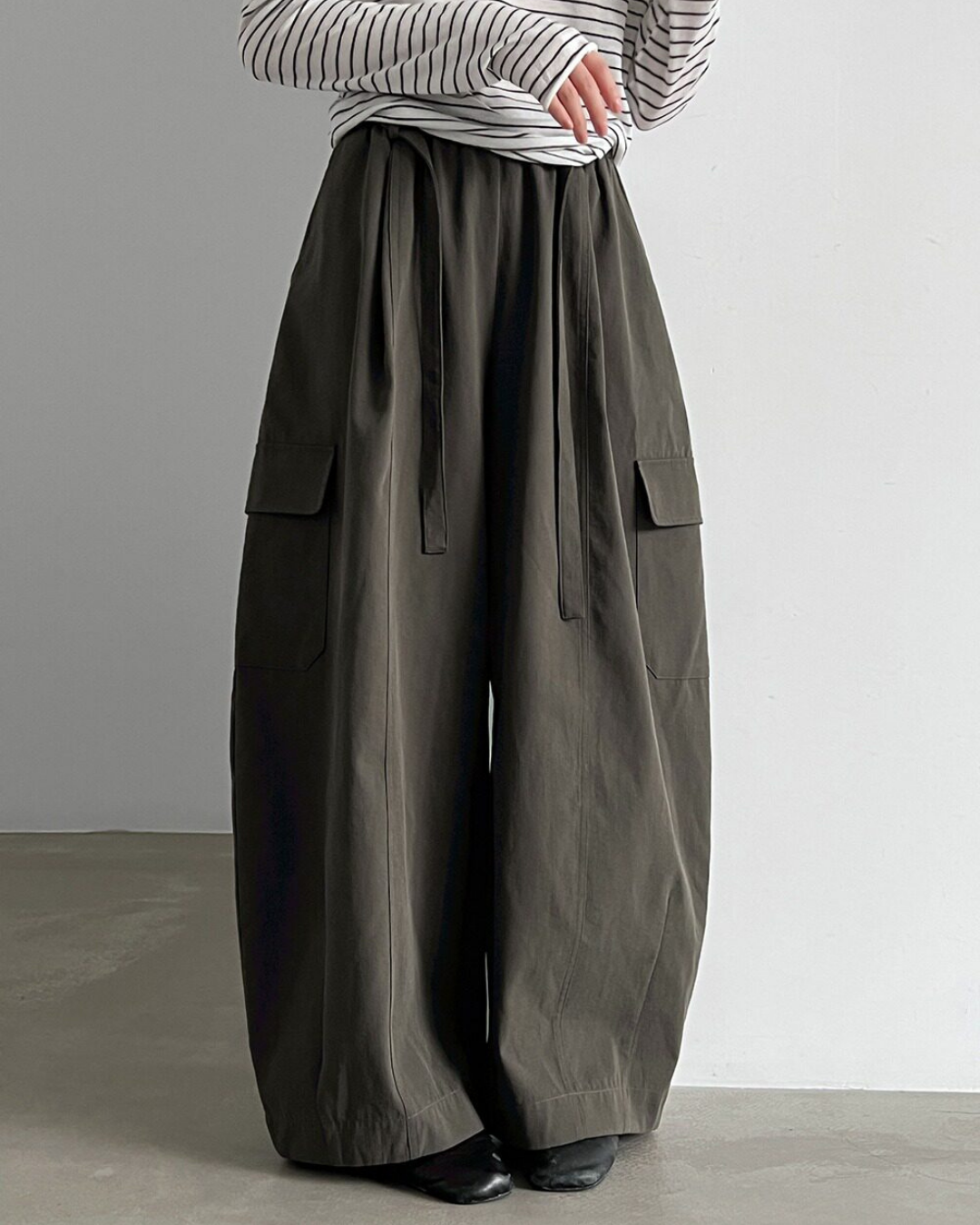 drawstring flap pocket cargo wide leg pants 2color 【NINE7321】