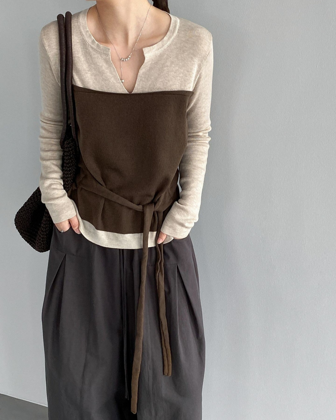 color block belt long sleeve knit 3color 【NINE7314】