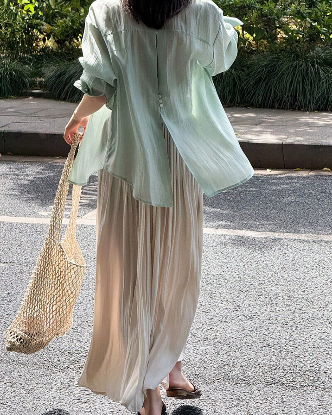 back button split sheer long sleeve shirt 5color 【NINE7319】