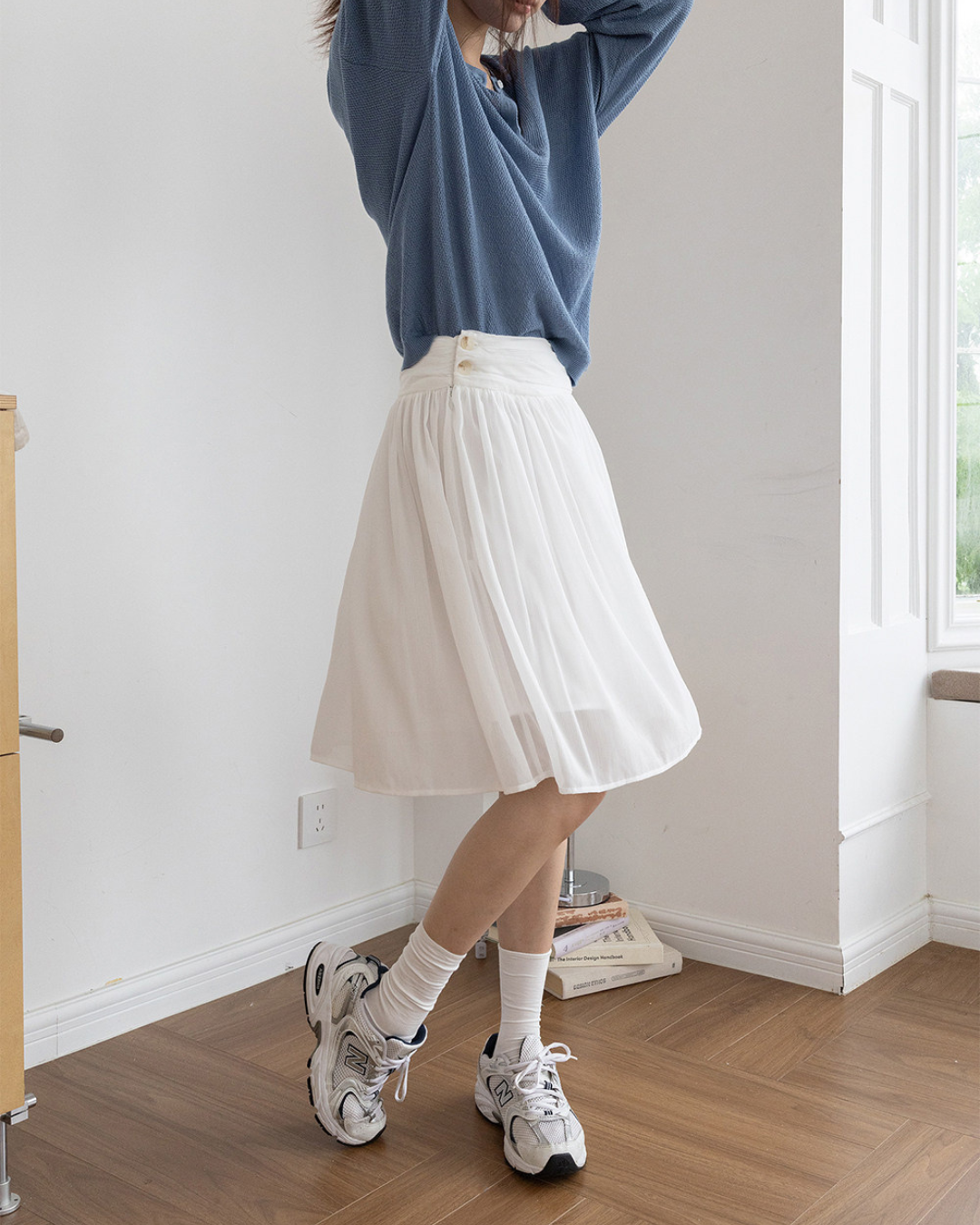 draped waist chiffon flare skirt 3color 【NINE7300】