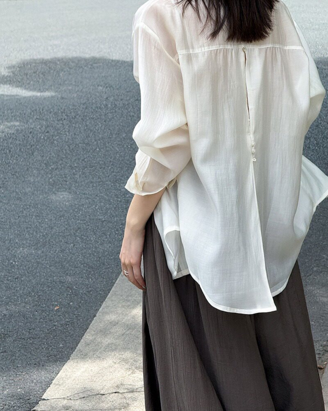back button split sheer long sleeve shirt 5color 【NINE7319】