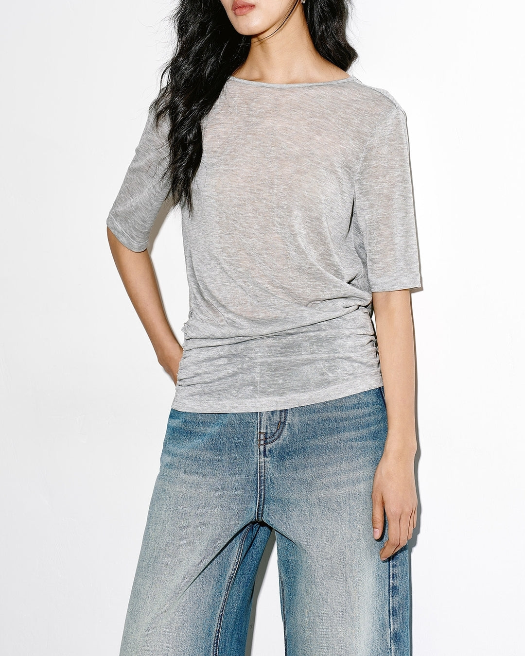 back-open short-sleeve t-shirt 2color【NINE0356】