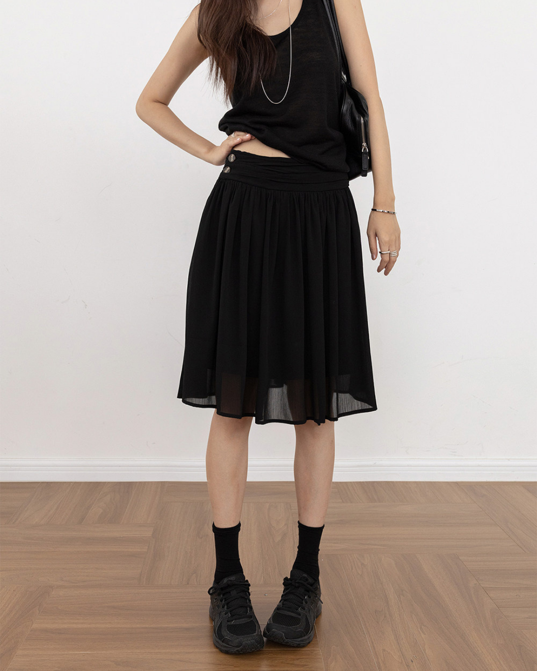 draped waist chiffon flare skirt 3color 【NINE7300】