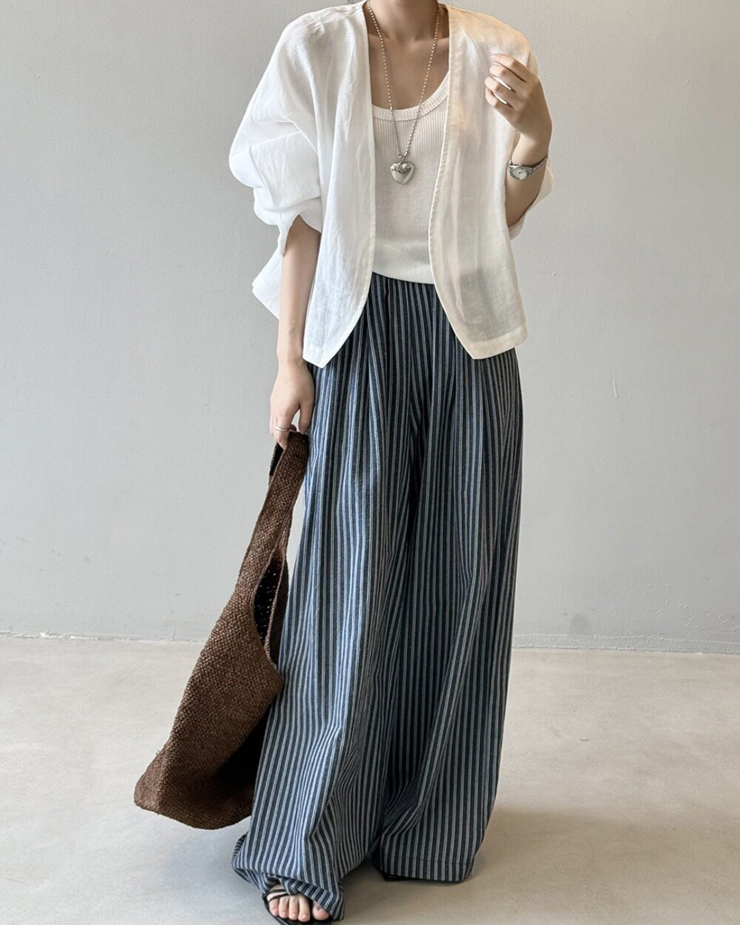 sheer open front loose cardigan 2color 【NINE7318】